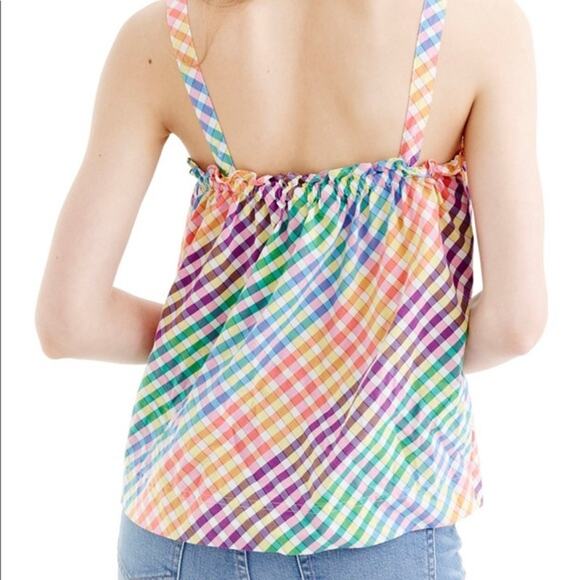 J. Crew Multicolor Rainbow Gingham Print Button Front Relaxed Camisole Tank Top - Picture 2 of 15